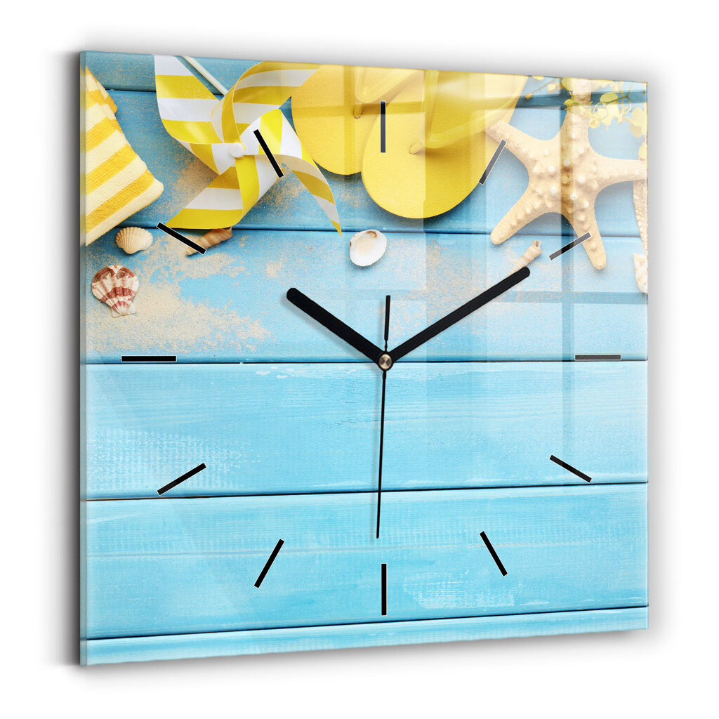 Sienas pulkstenis Pludmales Piederumi Un Dēļi, 30x30 cm цена и информация | Pulksteņi | 220.lv