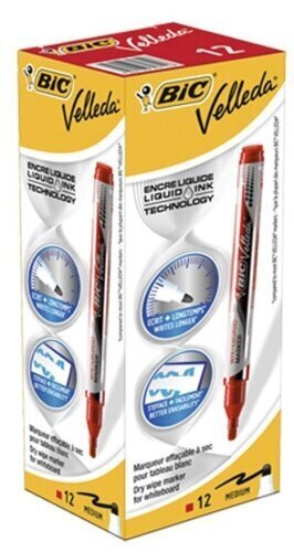 Marķieris baltajai tāfelei BIC Velleda Liquid Ink 2,2-4,2 mm, sarkans, kastē 12 gab. cena un informācija | Kancelejas preces | 220.lv