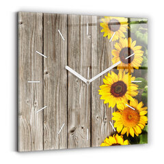 Sienas pulkstenis Saulespuķes Uz Dēļiem, 30x30 cm cena un informācija | Pulksteņi | 220.lv
