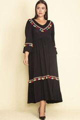 Черное расклешенное платье с бахромой C1811-42 цена и информация | Платья | 220.lv