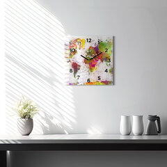 Sienas pulkstenis Pasaules Akvareļu Karte, 30x30 cm цена и информация | Часы | 220.lv