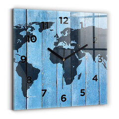 Sienas pulkstenis Pasaules Karte Uz Dēļiem, 30x30 cm цена и информация | Часы | 220.lv