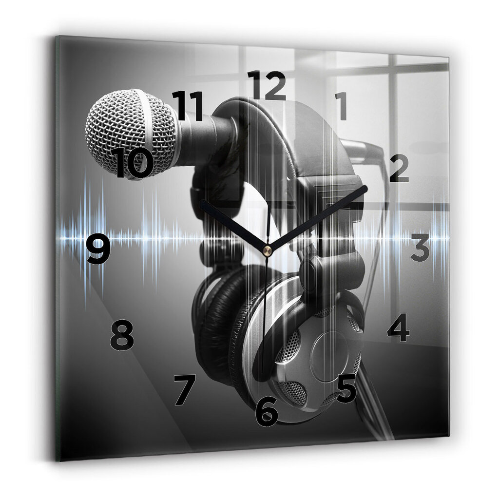 Sienas pulkstenis Mikrofons Un Austiņas, 30x30 cm cena un informācija | Pulksteņi | 220.lv