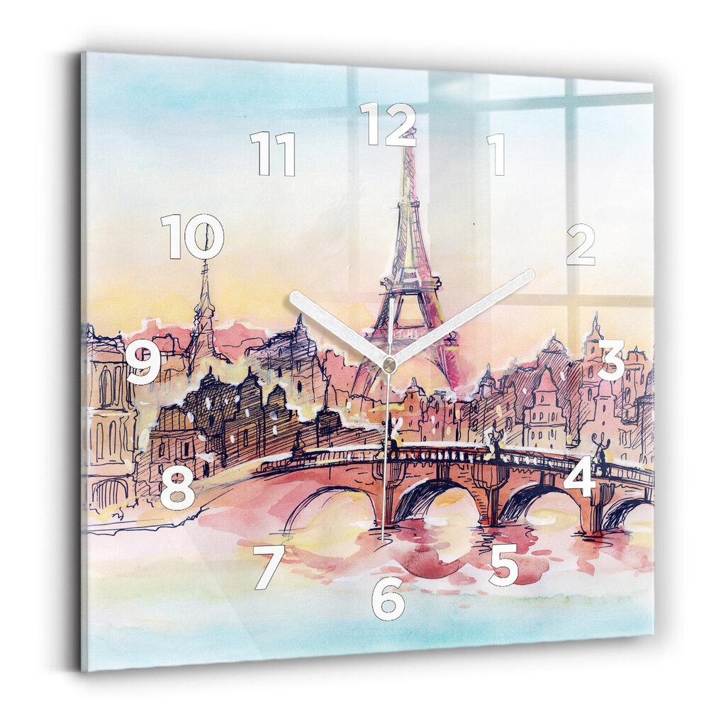 Sienas pulkstenis Parīzes Gleznotā Ainava, 30x30 cm цена и информация | Pulksteņi | 220.lv