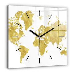 Sienas pulkstenis Pasaules Zelta Karte, 30x30 cm cena un informācija | Pulksteņi | 220.lv