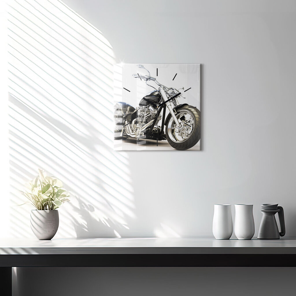 Sienas pulkstenis Melnais Motocikls, 30x30 cm цена и информация | Pulksteņi | 220.lv