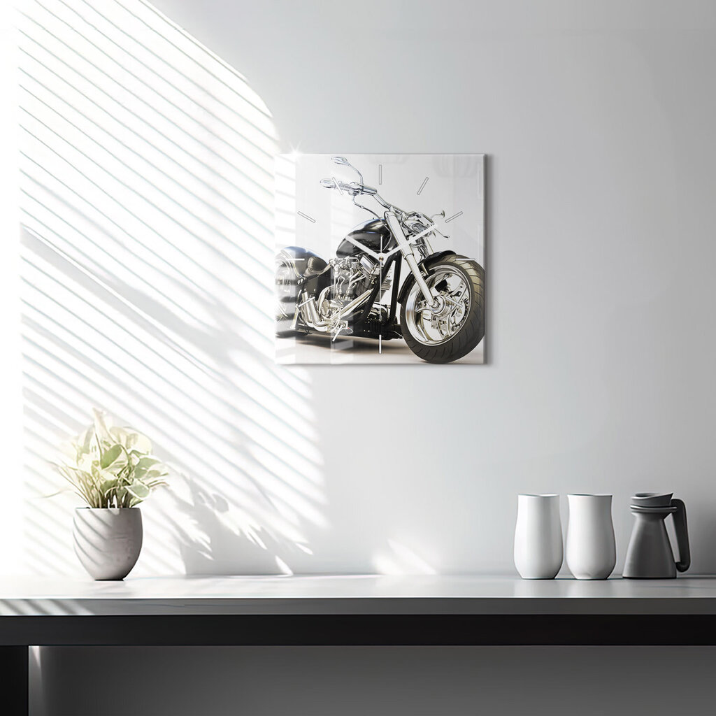 Sienas pulkstenis Melnais Motocikls, 30x30 cm cena un informācija | Pulksteņi | 220.lv