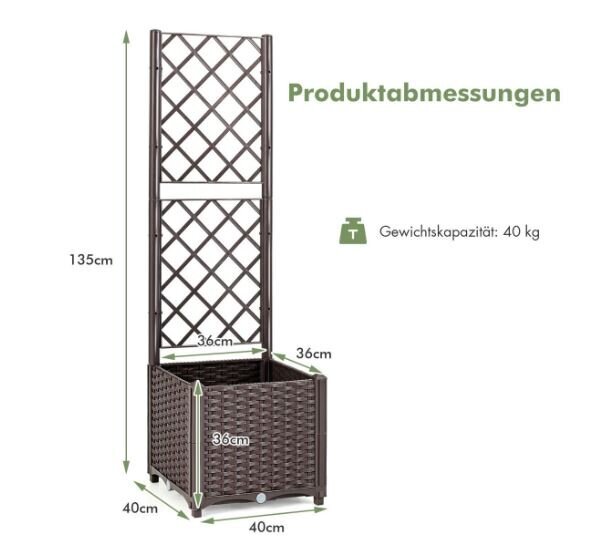 Paaugstināta dārza gulta ar restīti Costway 40 x 40 x 135 cm, brūna ​ цена и информация | Ziedu statīvi, puķu podu turētāji | 220.lv