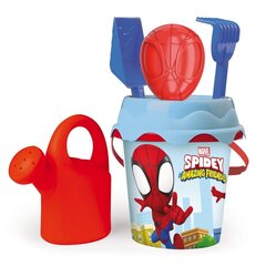 Smilšu spainis ar piederumiem Smoby, Spiderman, sarkans, 17 cm x 17 cm x 35 cm  cena un informācija | Ūdens, smilšu un pludmales rotaļlietas | 220.lv