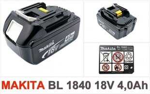 Аккумуляторы Makita BL 1840 B, 18 В цена и информация | Шуруповерты, дрели | 220.lv