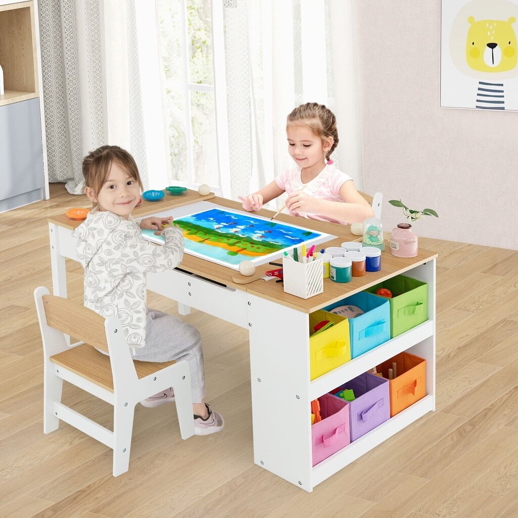 Aktivitāšu galds Costway, 109x55x60 cm, balts/brūns cena un informācija | Bērnu krēsliņi un bērnu galdiņi | 220.lv