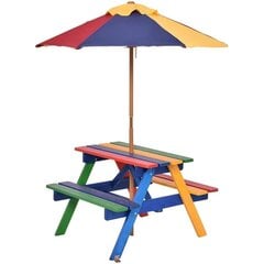 Детская деревянная скамейка для пикника с зонтиком Costway цена и информация | Детская садовая мебель | 220.lv