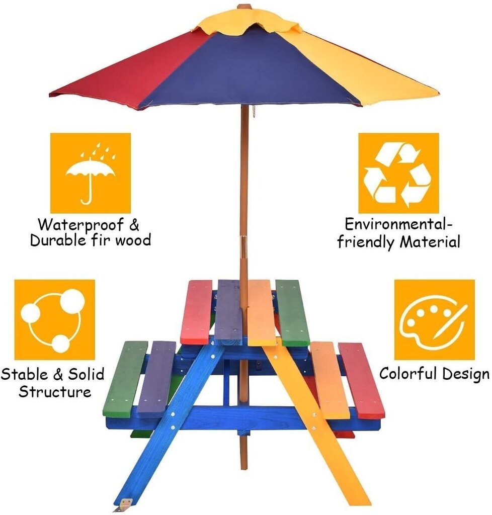 Bērnu sols ar saulessargu Costway, 79x71x52,5 cm, dažādas krāsas cena un informācija | Dārza mēbeles bērniem | 220.lv