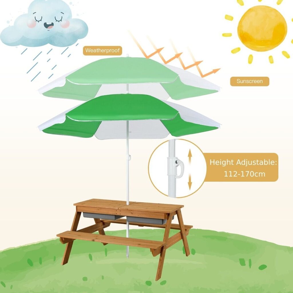 Bērnu piknika galds ar lietussargu Costway, 92x86x50 cm, dažādas krāsas цена и информация | Dārza mēbeles bērniem | 220.lv