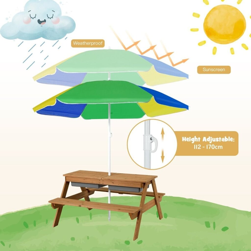 Bērnu piknika galds ar lietussargu Costway, dažādas krāsas cena un informācija | Dārza mēbeles bērniem | 220.lv