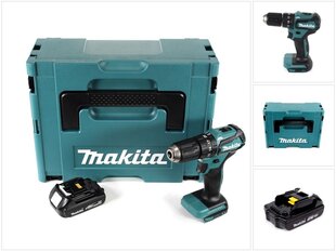 Аккумуляторная ударная дрель Makita DHP 483 Y1J 18В 40Нм Makpac + 1x аккумулятор 1,5 Ач - без зарядного блока цена и информация | Шуруповерты, дрели | 220.lv