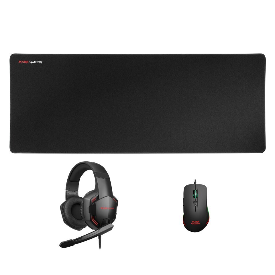 Mars Gaming MCPPRO Combo 3in1 Spēļu pele ar austiņām un paliktni RGB / 9800 DPI / USB 7.1 / 780x300mm цена и информация | Peles | 220.lv