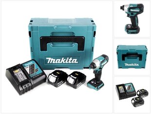 Аккумуляторный ударный гайковерт Makita DTD 155 RTJ 18 В 140 Нм 1/4" + 2х аккумулятора 5,0 Ач + зарядный блок + Makpac цена и информация | Шуруповерты, дрели | 220.lv