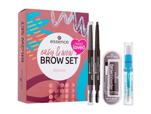 Uzacu kosmētikas komplekts Essence Easy & Wow sievietēm: uzacu ēnas Browpowder 02, 2,3 g + ūdensizturīgs uzacu zīmulis Wow What a Brow 03, 0,2 g + uzacu un skropstu tuša Lash & Brow, 9 ml cena un informācija | Uzacu krāsas, zīmuļi | 220.lv