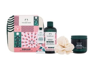 Ķermeņa kopšanas komplekts The Body Shop Bloom &amp; Glow British Rose sievietēm: dušas želeja, 250 ml + roku krēms, 30 ml + ķermeņa krēms, 200 ml + sūklis + kosmētikas somiņa cena un informācija | Dušas želejas, eļļas | 220.lv