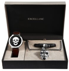 Мужские часы Excellanc с ремешком из искусственной кожи с черепом цена и информация | Мужские часы | 220.lv