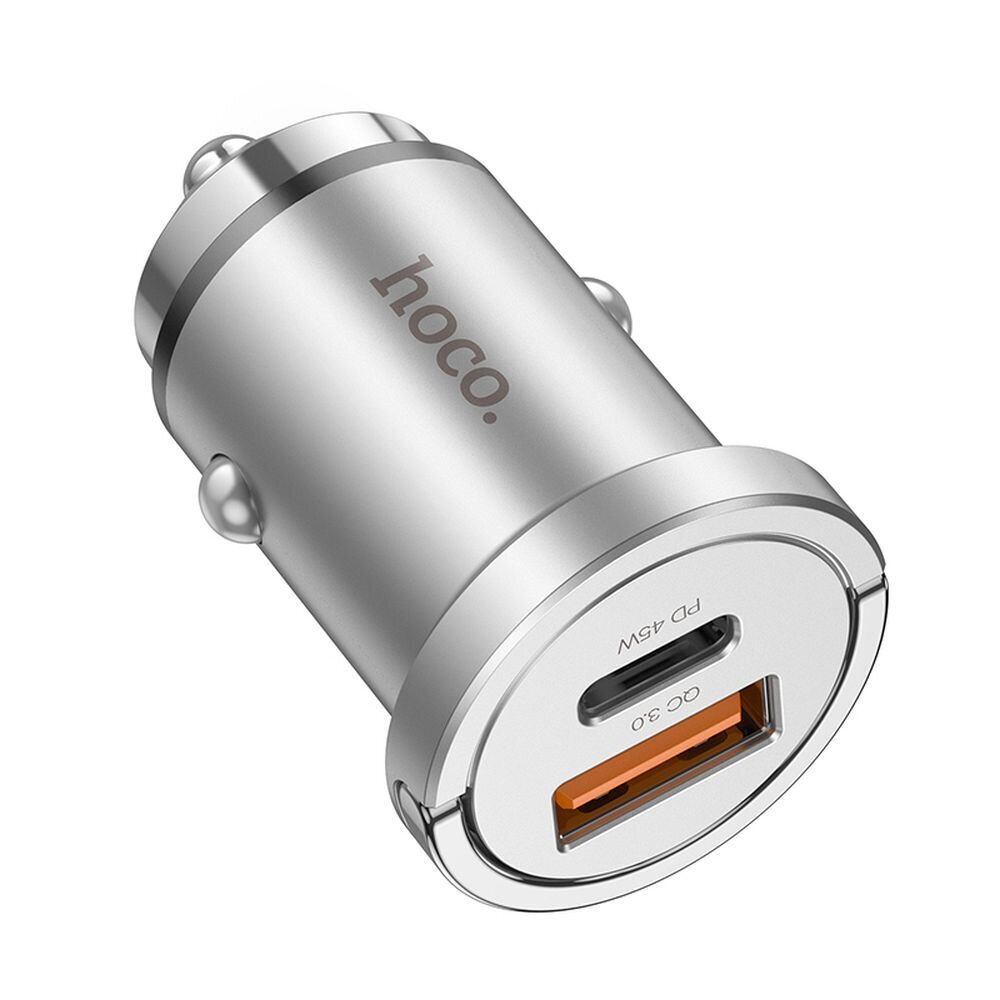 Hoco auto lādētājs USB QC 3.0 + Type C PD 45W NZ10 sudrabs cena un informācija | Auto piederumi | 220.lv