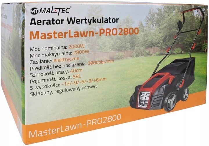 Elektriskais aerators Maltec MasterLawn-PRO2800 cena un informācija | Zemes frēzes, kultivatori, aeratori | 220.lv