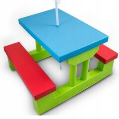 Детский стол со скамейками и зонтиком, зеленый цена и информация | Детская садовая мебель | 220.lv