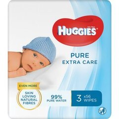 Mitrās salvetes Huggies Pure Extra Care, 3x56 gab. cena un informācija | Mitrās salvetes, vienreizlietojamie paladziņi | 220.lv