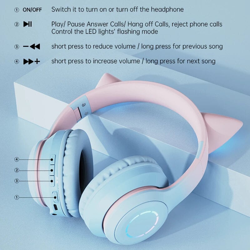 Spēļu austiņas ar kaķa ausīm un mikrofonu цена и информация | Austiņas | 220.lv