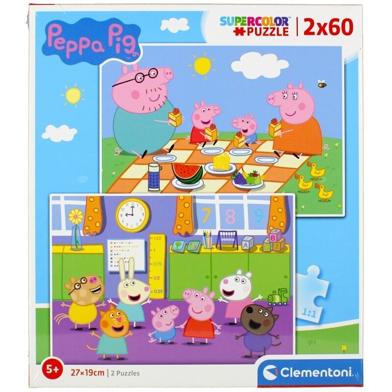 Puzle Super Color Peppa Pig, 2 x 60 d. cena un informācija | Puzles, 3D puzles | 220.lv