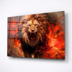 Rūdīta stikla glezna lauva ugunī cena un informācija | Gleznas | 220.lv