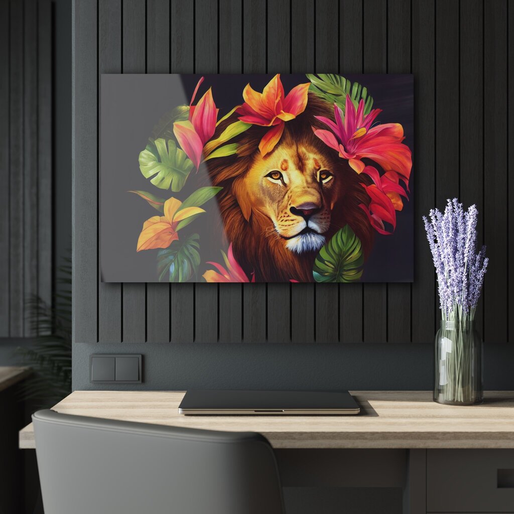 Rūdīta stikla glezna lauva un ziedi цена и информация | Gleznas | 220.lv