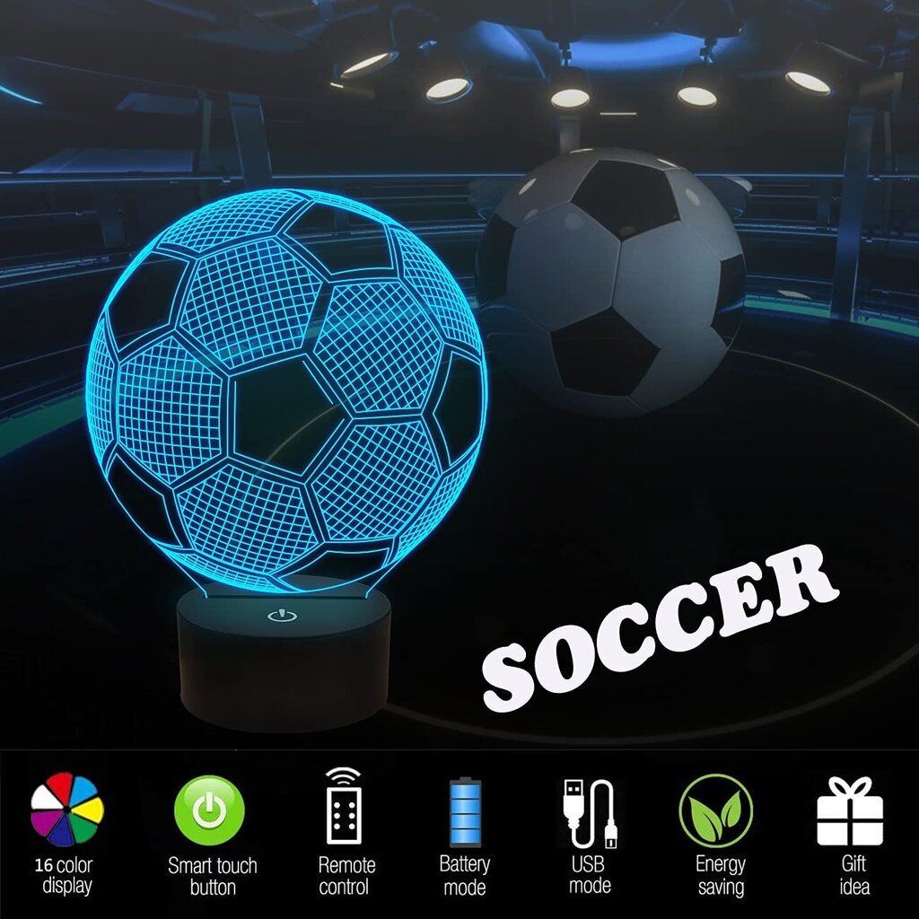 Nakts 3D LED lampa, futbola bumba cena un informācija | Svētku dekorācijas | 220.lv