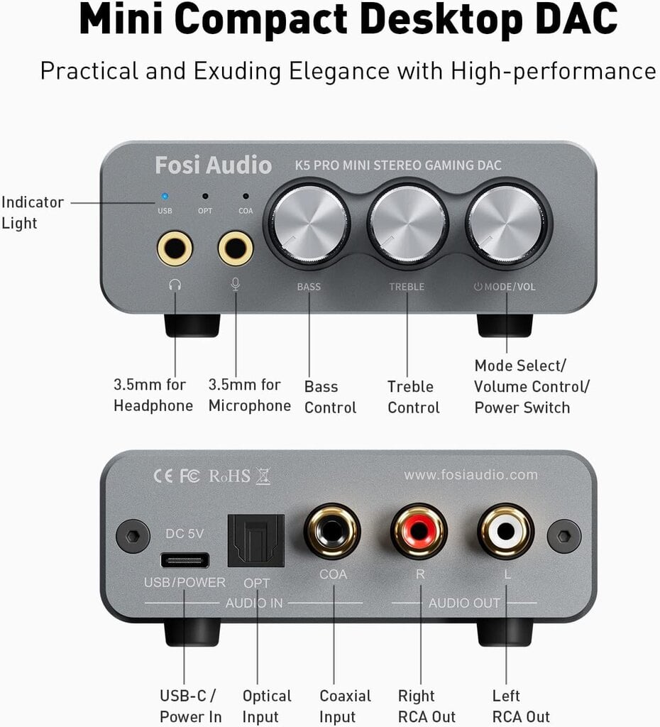 Fosi Audio K5 Pro Gaming DAC austiņu pastiprinātājs цена и информация | Mūzikas instrumentu piederumi | 220.lv