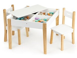 Деревянная мебель для детей набор стол и 2 стула, белый цена и информация | Детские столы и стулья | 220.lv