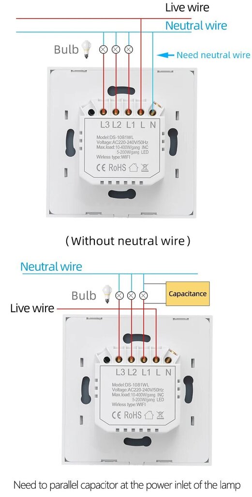 Viedais wifi elektrības slēdzis ar tālvadības lietotni 600W LIVMAN DS-1081WL cena un informācija | Elektrības slēdži, rozetes | 220.lv