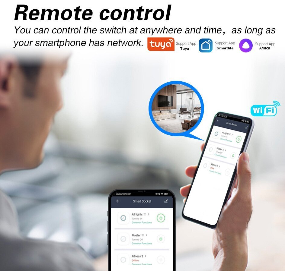 Viedā wifi iebūvēta sienas elektrības rozete ar tālvadības lietotni 16A 3500W TY-EU-86-UC-W cena un informācija | Elektrības slēdži, rozetes | 220.lv