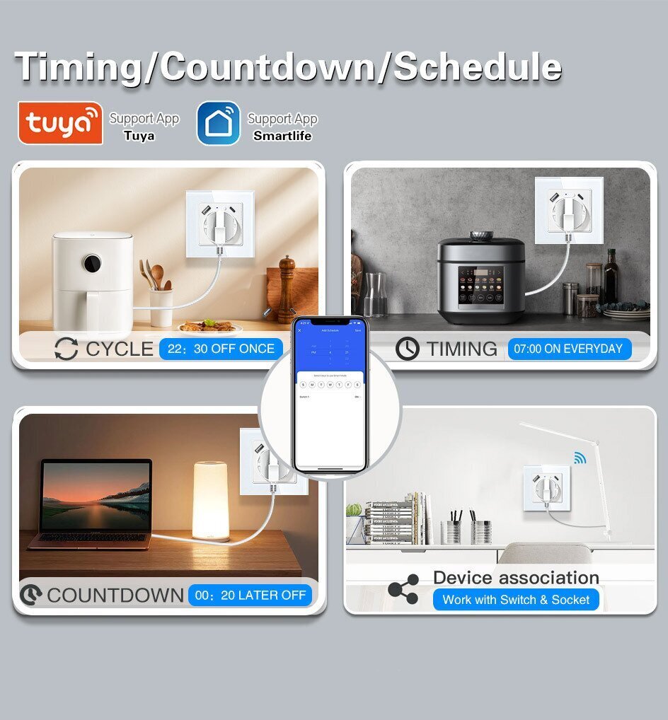 Viedā wifi iebūvēta sienas elektrības rozete ar tālvadības lietotni 16A 3500W TY-EU-86-UC-W цена и информация | Elektrības slēdži, rozetes | 220.lv