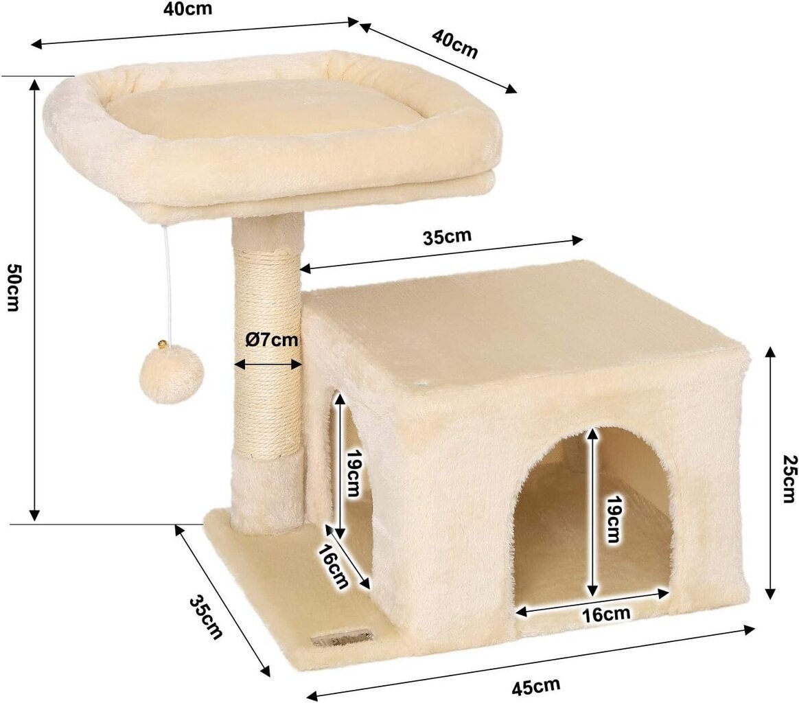 Kaķu skrāpis ar mājiņu Lionto, 50 cm, bēšs cena un informācija | Kaķu mājas, nagu asināmie | 220.lv