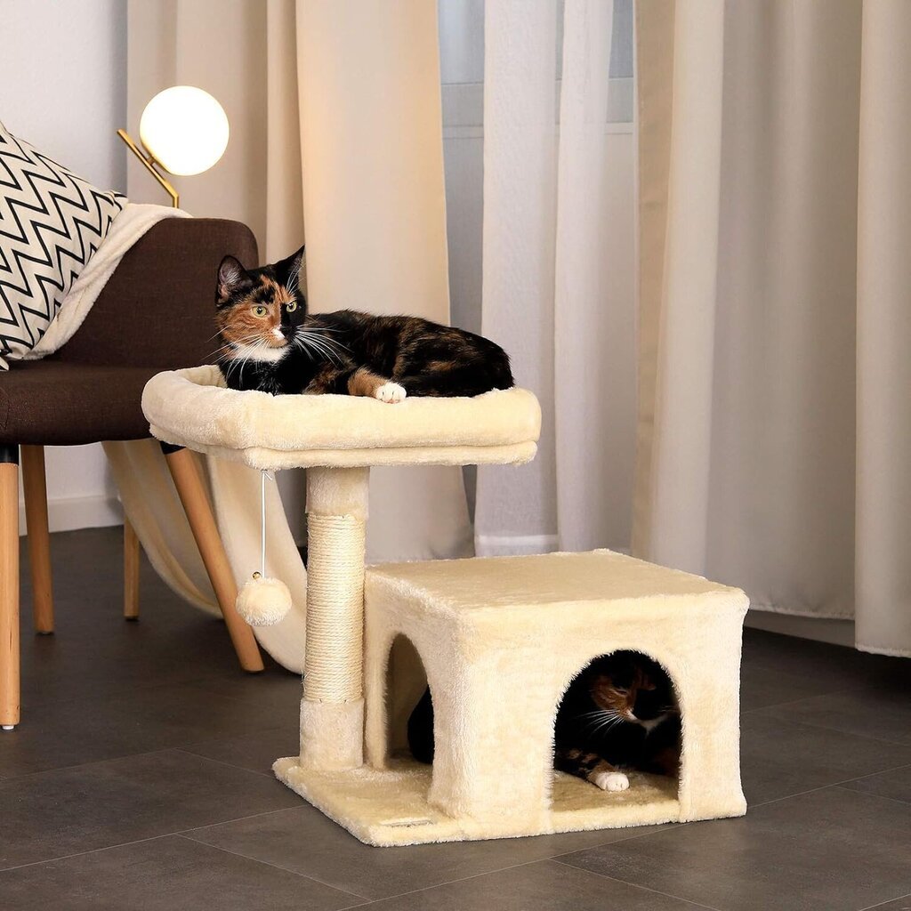Kaķu skrāpis ar mājiņu Lionto, 50 cm, bēšs cena un informācija | Kaķu mājas, nagu asināmie | 220.lv