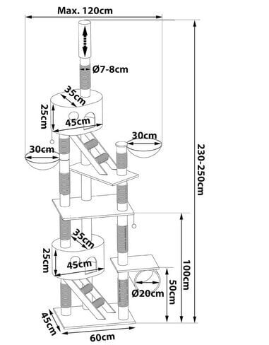 Kaķu skrāpis Lionto, 230-250 cm, brūns cena un informācija | Kaķu mājas, nagu asināmie | 220.lv