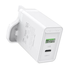 USB(A+C) Wall Charger Vention FBBW0-UK (18W|20W) UK White цена и информация | Зарядные устройства для телефонов | 220.lv