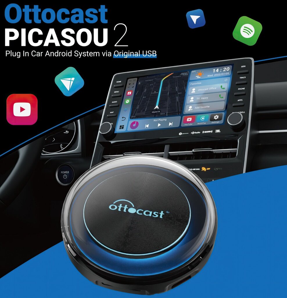 Беспроводной адаптер Ottocast PICASOU 2 Apple CarPlay Android Auto  SIM-карта SD цена | 220.lv