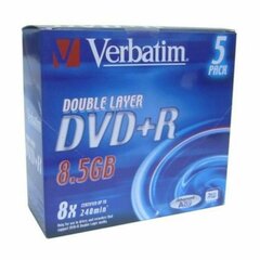 DVD-R Verbatim 8,5 GB 8x, 5 gab. cena un informācija | Vinila plates, CD, DVD | 220.lv