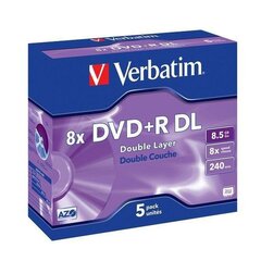 DVD-R Verbatim 8,5 GB 8x, 5 gab. цена и информация | Виниловые пластинки, CD, DVD | 220.lv