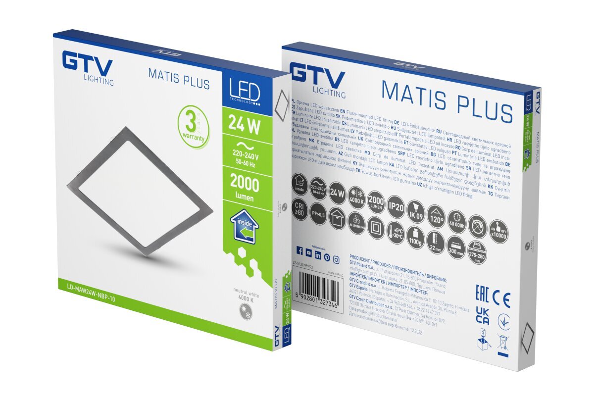 Gaismeklis, LED, 24W, 2000lm, 4000K, z/a, IP20, melns цена и информация | Iebūvējamās lampas, LED paneļi | 220.lv