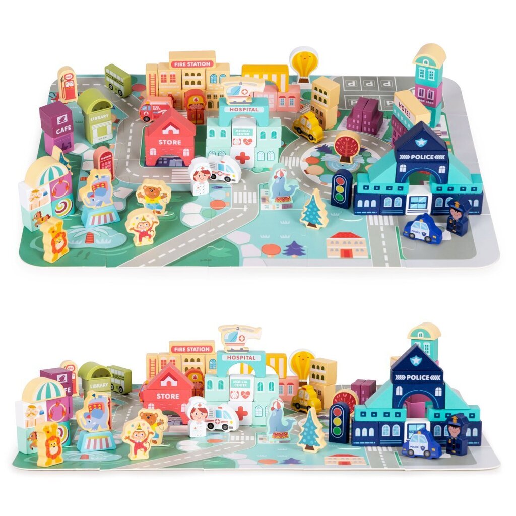 Koka kluču komplekts Ecotoys City Set, 121 gab. cena un informācija | Konstruktori | 220.lv