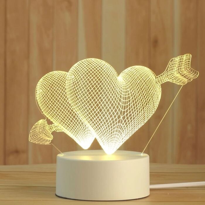 3D akrila sirds galda lampa, silti balta GEEKEO cena un informācija | Galda lampas | 220.lv