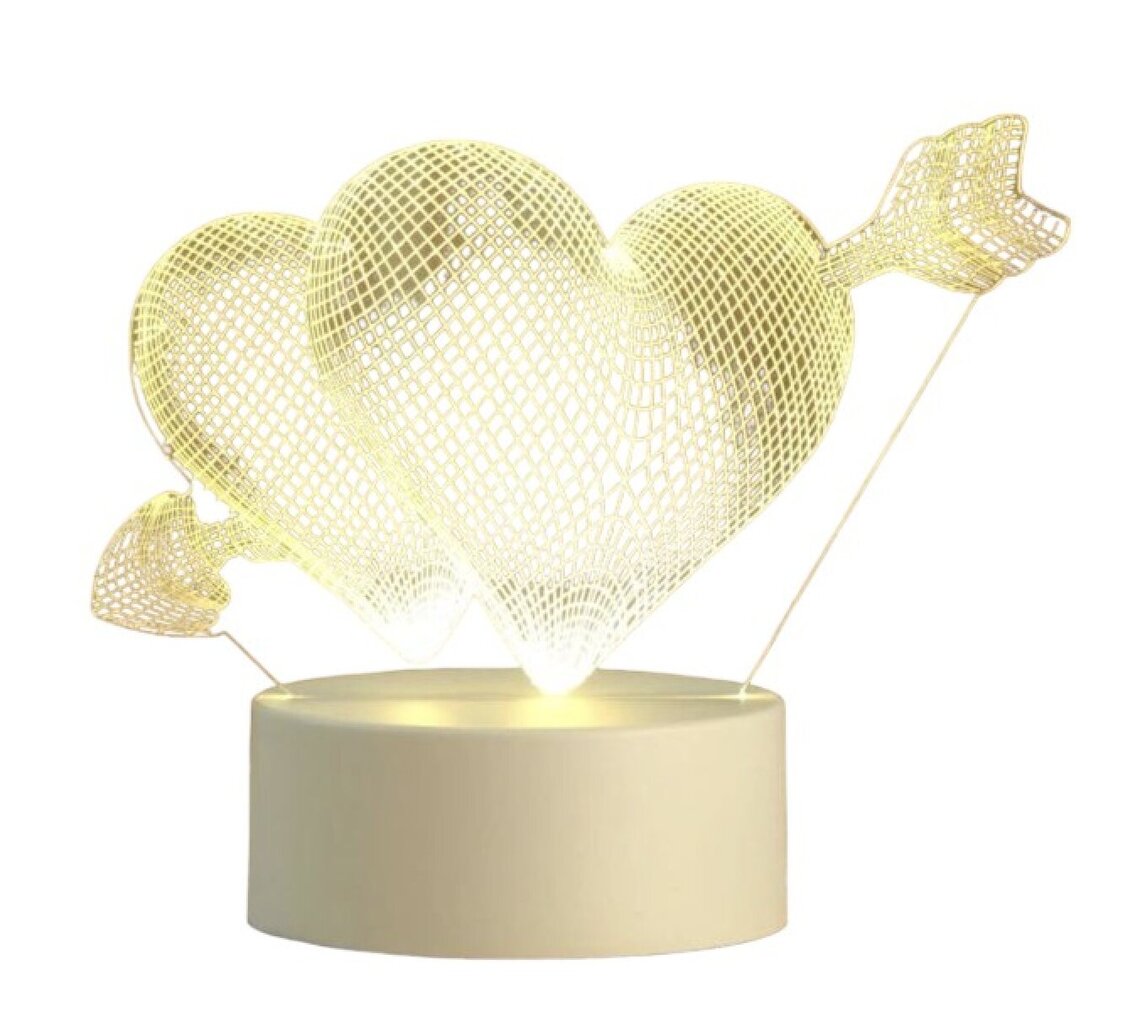 3D akrila sirds galda lampa, silti balta GEEKEO цена и информация | Galda lampas | 220.lv